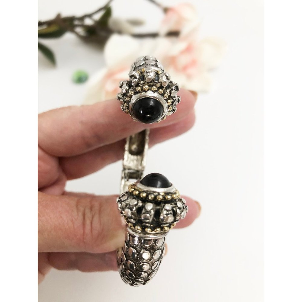 Bali style silver tone and gold tone bracelet